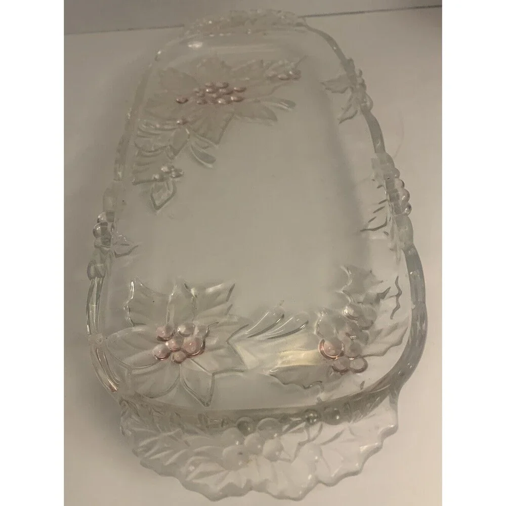 Vintage  Crystal Serving Dish, clear and pink,  15 inch long, 7 inch wide.  abr1